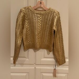 Rachel Zoe Gold Cable-Knit Crewneck Sweater